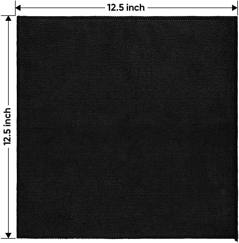 Black Microfiber Cleaning Cloth 12 Pack 12.5 x 12.5 inch Ultra Absorbent Car Washing Towels Lint Free Streak Free Cleaning Rags for Car Kitchen Window