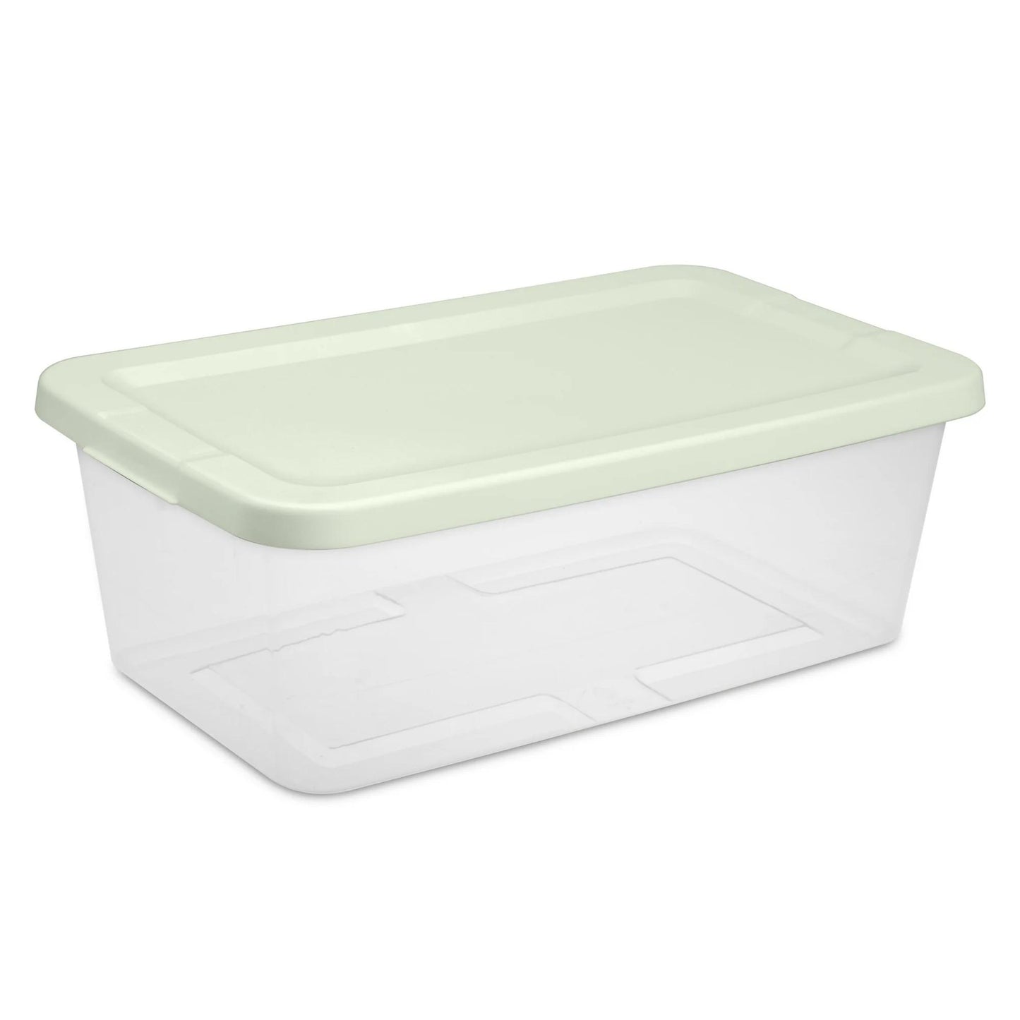 Sterilite Set of (10) Small Storage Bin, 6 Quart Clear Plastic Storage Container with Snap-On Lid, White/Green