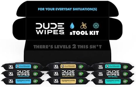 DUDE Wipes Flushable Wipes Variety Stool Kit Gift Set for Him - 9 Packs, 432 Total - Mint Chill, Shea Butter & Unscented - Sewer & Septic Safe