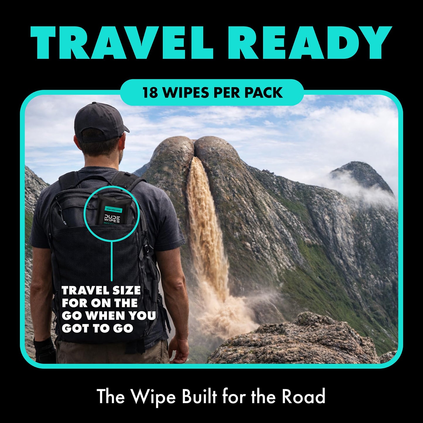 DUDE Wipes Mint Chill Adult Flushable Travel Wipes, Camping, 108 Count | 6 travel packs of 18 extra large flushable butt wipes. Road trip essentials. 99% water with tea tree oil. Septic safe.