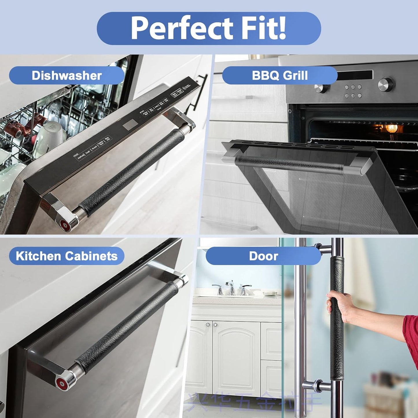 2pcs Refrigerator Door Handle Covers,Waterproof & Oilproof, Handle Protector for Oven, Stove, Dishwasher (Black, 15.74" x 4“)