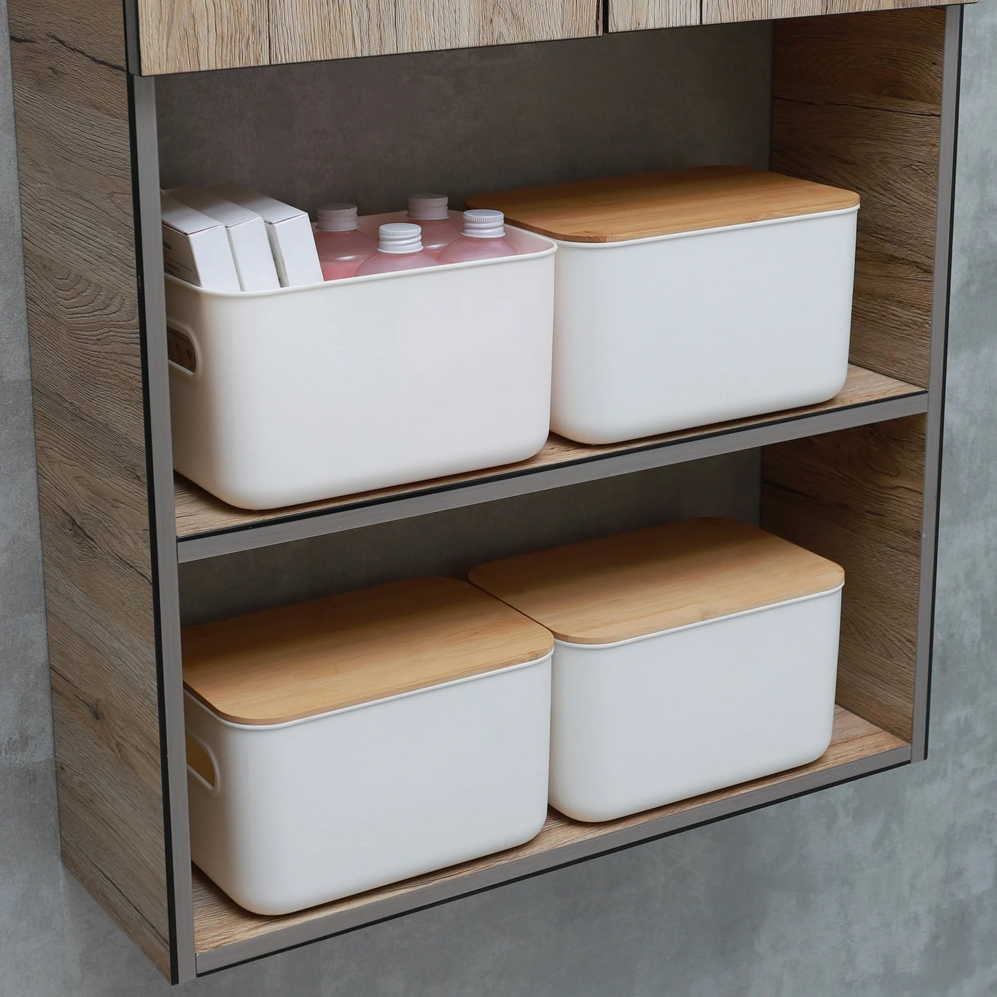 Stackable Storage Bin with Bamboo Lids 4 Pack 10" x 7" x 6"