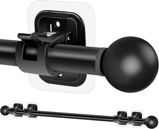 Adjustable Curtain Rods, 30-45 Inch 5/8 Inch Diameter Heavy Duty Drape Pole, No-Drill Adhesive Curtain Rod Holders, Window Mounted Renter-Friendly Black Brackets