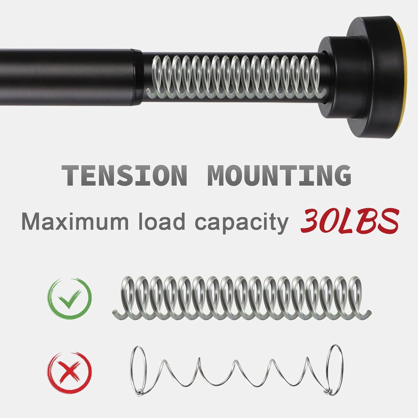 Adjustable Shower Curtain Rod 43-78 Inch, 1" Diameter Spring Tension Rod, No Drill Anti-Rust Non-Slip Bathroom Shower Curtain Rod, Black
