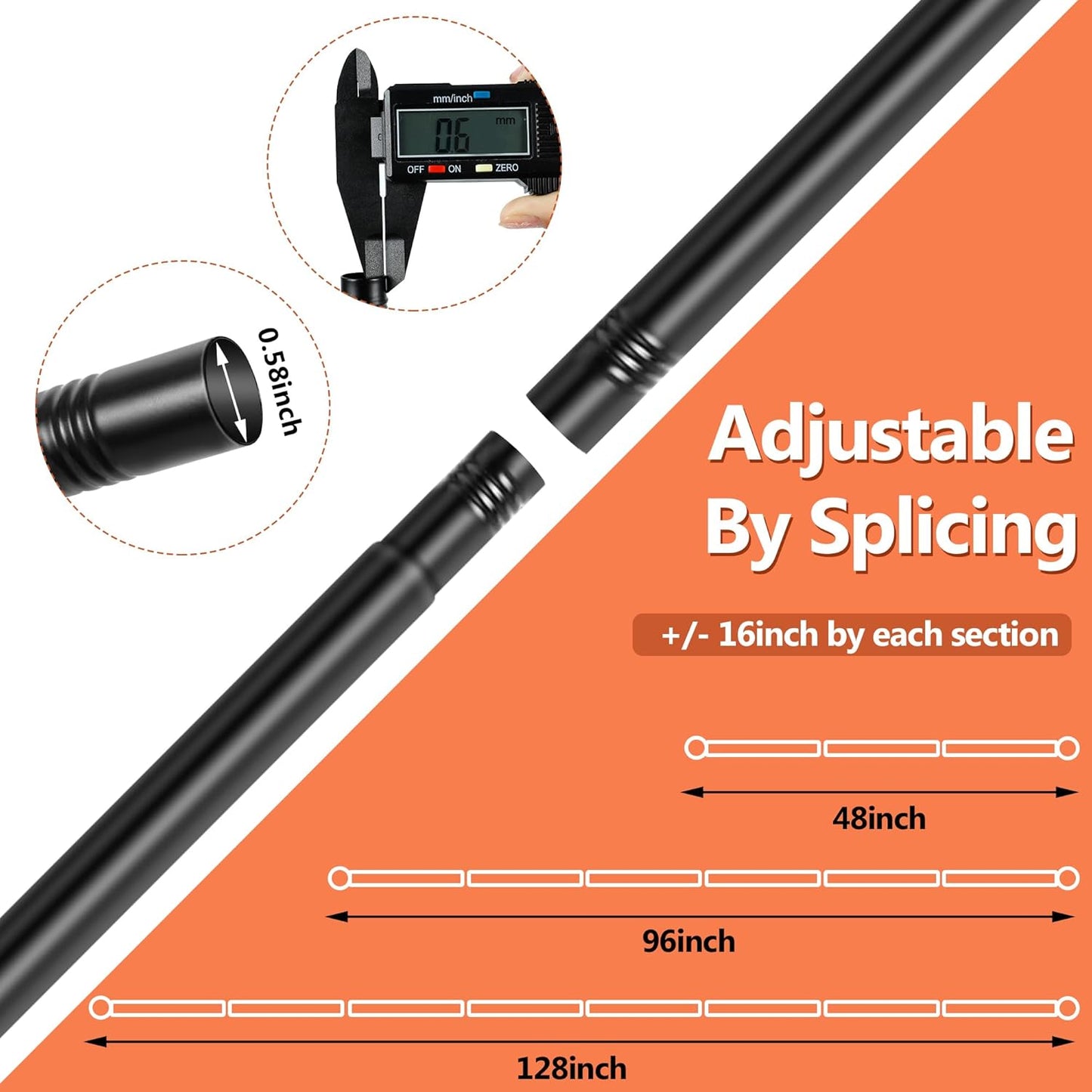 Adjustable Curtain Rods, 30-45 Inch 5/8 Inch Diameter Heavy Duty Drape Pole, No-Drill Adhesive Curtain Rod Holders, Window Mounted Renter-Friendly Black Brackets
