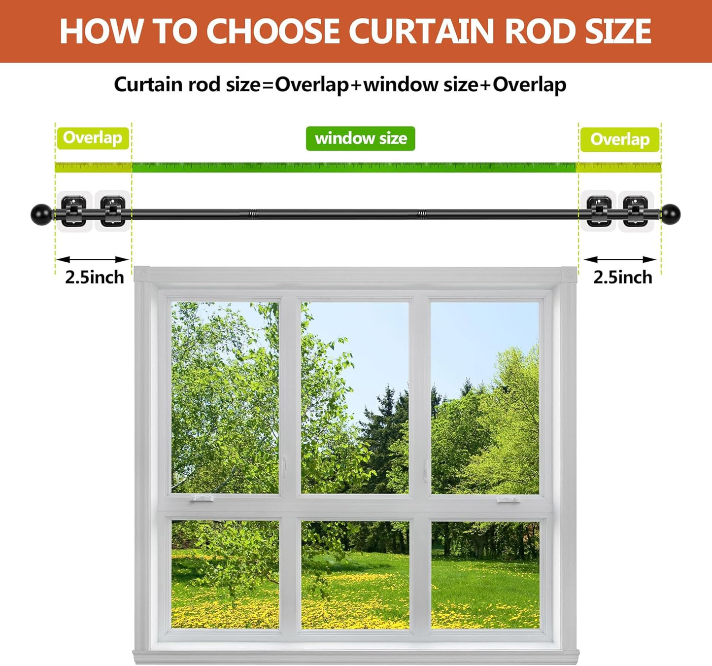 Adjustable Curtain Rods, 30-45 Inch 5/8 Inch Diameter Heavy Duty Drape Pole, No-Drill Adhesive Curtain Rod Holders, Window Mounted Renter-Friendly Black Brackets