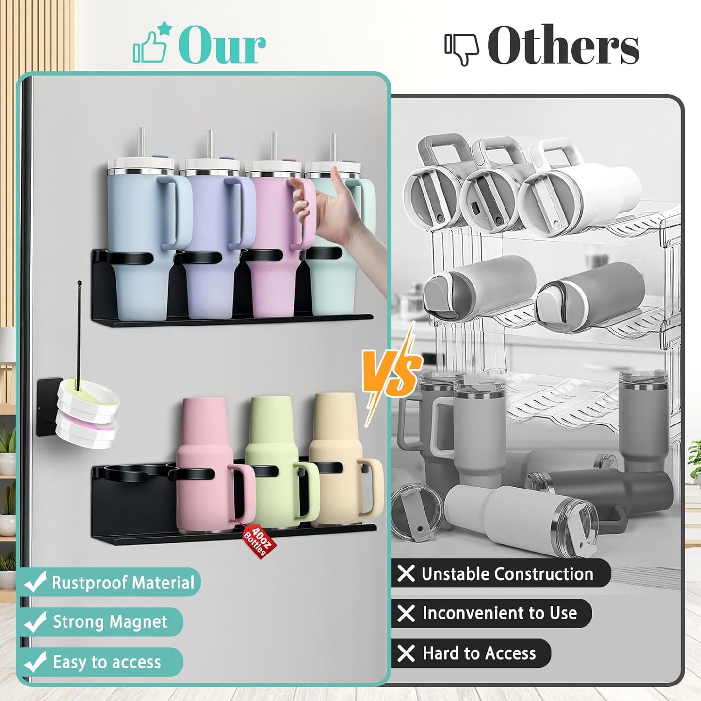 Magnetic Water Bottle & Cup Organizer for Refrigerator