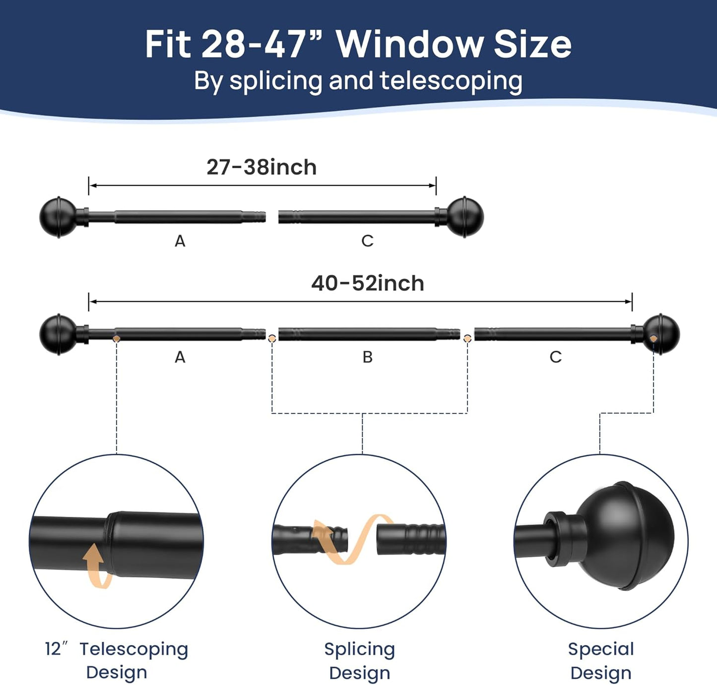 No-Drill Adjustable Curtain Rod (27–52 Inches)