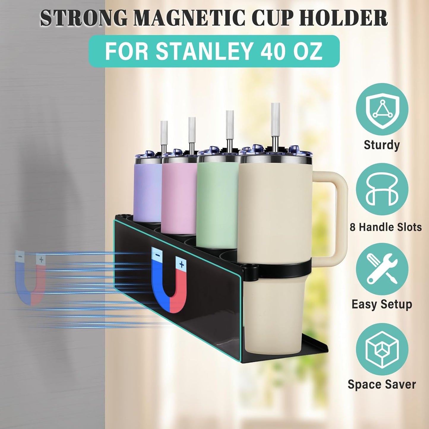 Magnetic Water Bottle & Cup Organizer for Refrigerator