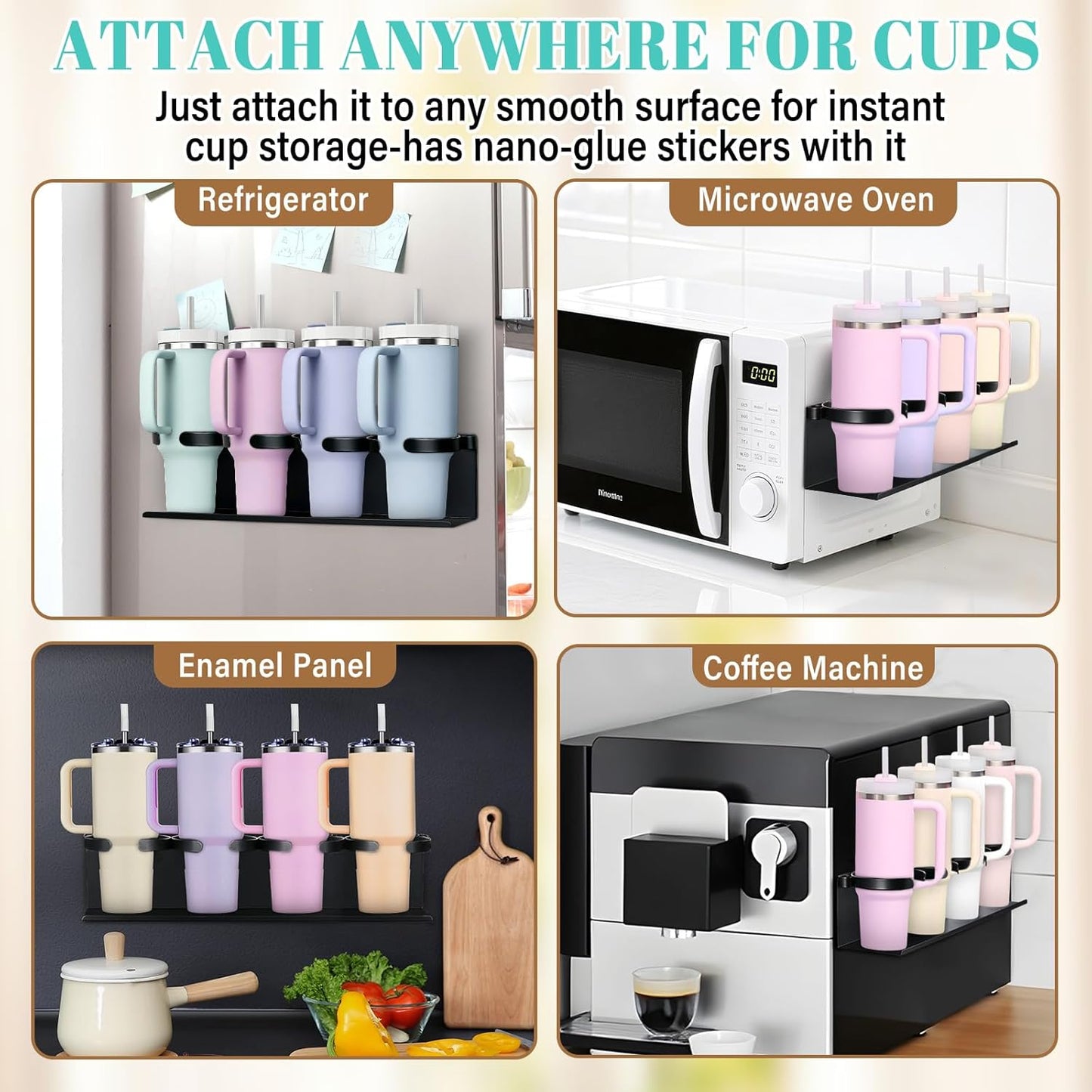 Magnetic Water Bottle & Cup Organizer for Refrigerator