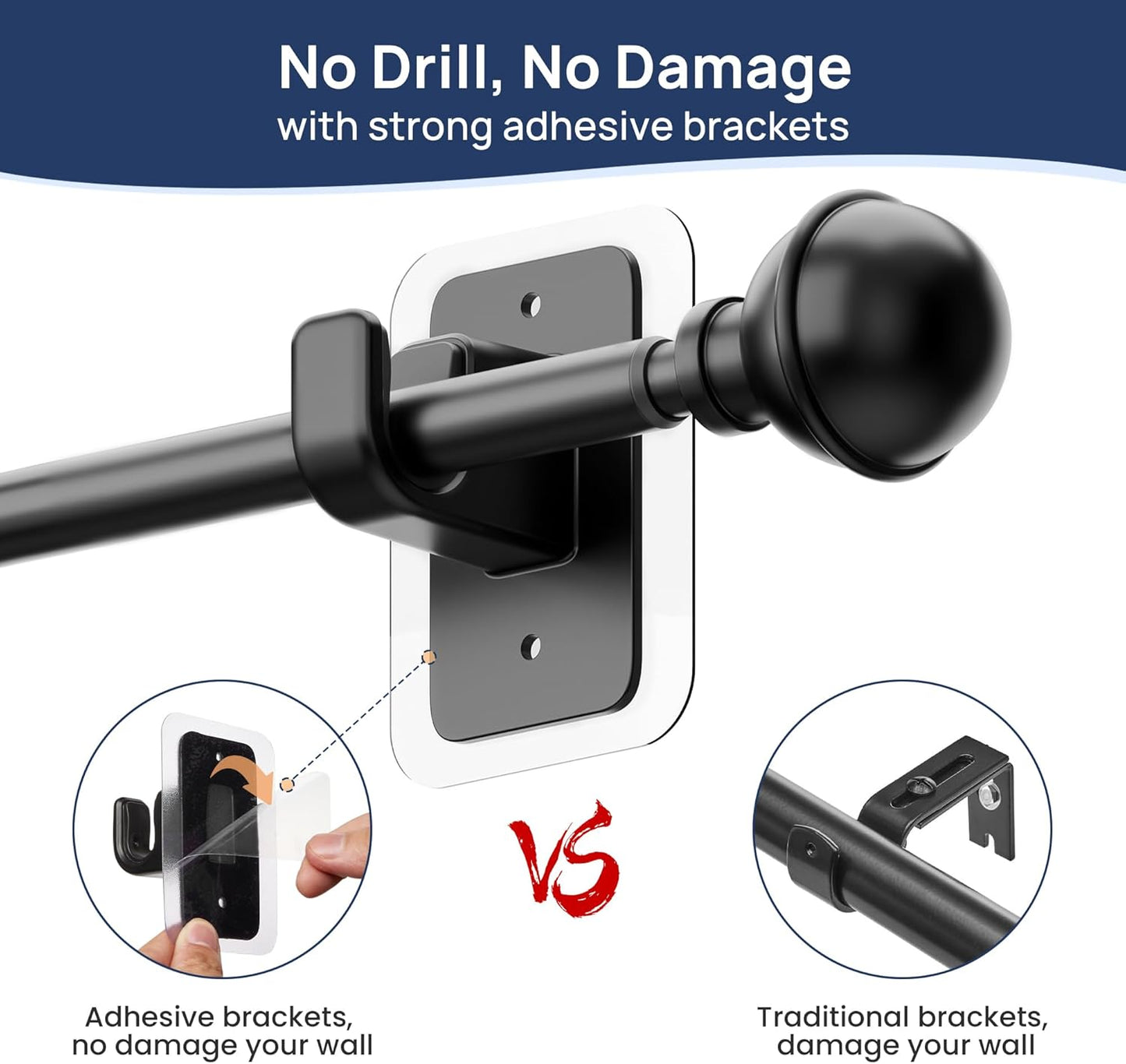 No-Drill Adjustable Curtain Rod (27–52 Inches)