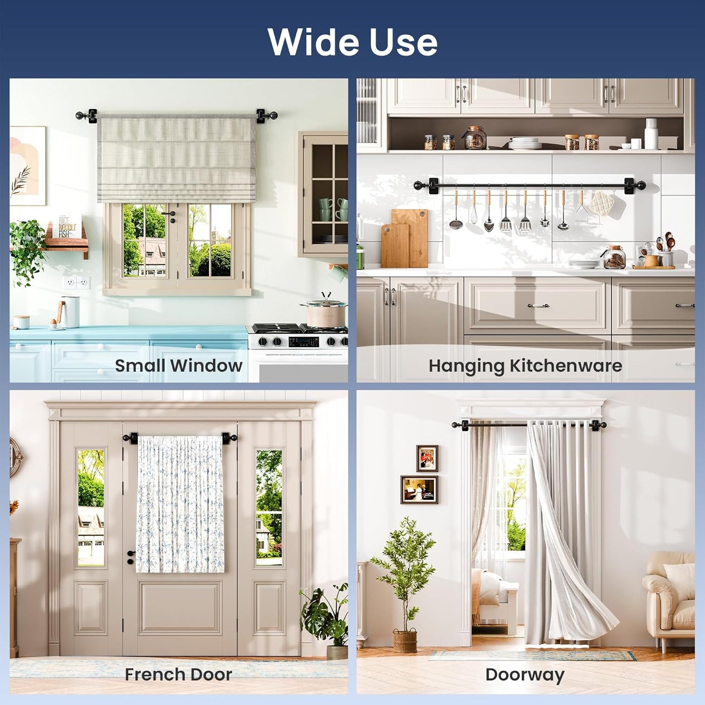 No-Drill Adjustable Curtain Rod (27–52 Inches)