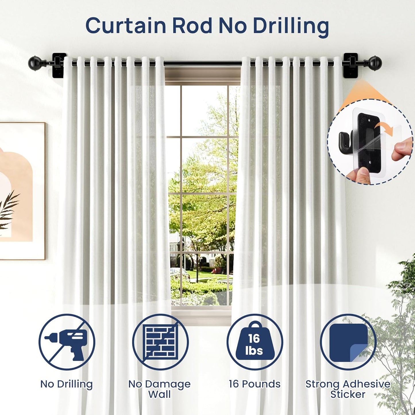 No-Drill Adjustable Curtain Rod (27–52 Inches)