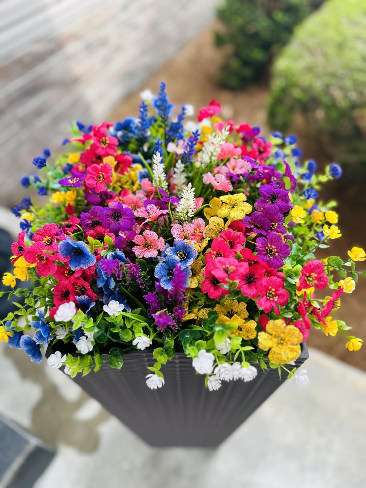 24 Bundles Artificial Flowers for Outdoors – UV Resistant Fake Silk & Faux Plastic Plants for Garden, Porch, Window Box, Table Vase & Indoor Outdoor Home Decor (Mixed Colors)