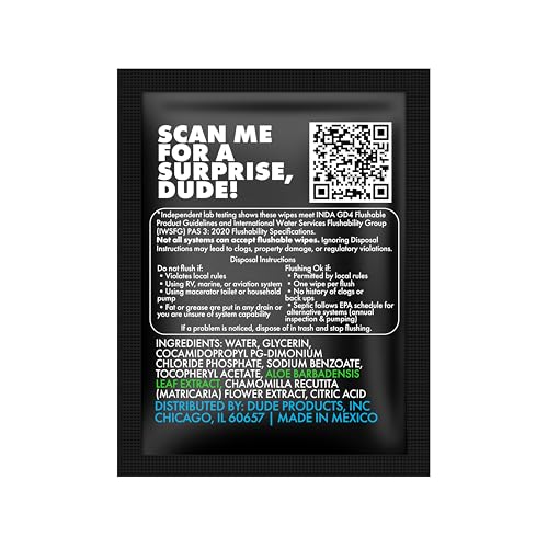 DUDE Wipes On-The-Go Unscented Adult Flushable Travel Wipes, 60 Count | 60 individually wrapped flushable butt wipes. Travel essentials. Hypoallergenic, 99% water, vitamin E and aloe. Septic safe.