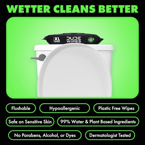 DUDE Wipes Herbal Relief Adult Flushable Wet Wipes, Witch Hazel, 288 Count | Soothing relief. 99% water, extra large flushable butt wipes. Geranium oil, vitamin E and aloe. Septic safe. 6 packs of 48.