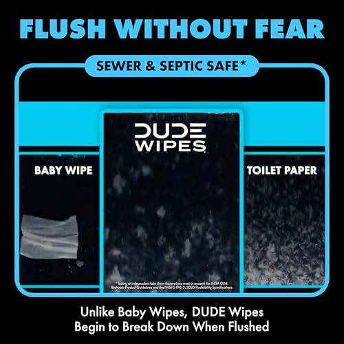 DUDE Wipes Unscented Adult Flushable Wipes and Mint Travel Pack, 402 Count | 8 packs of 48 extra large unscented flushable butt wipes plus 18 mint travel wipes. 99% water, vitamin E, aloe. Septic safe.