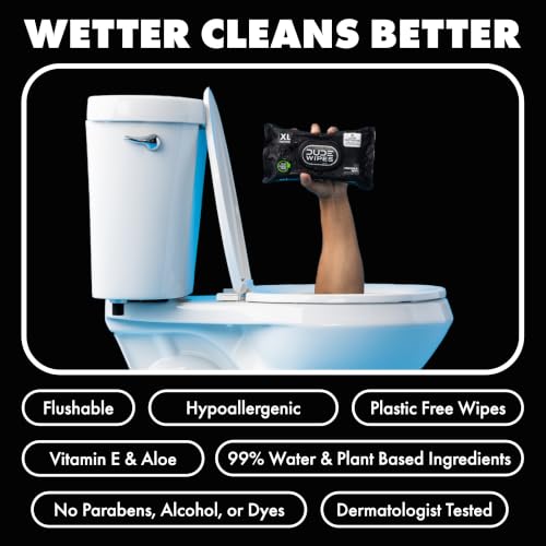 DUDE Wipes Odor Destroyer Adult Flushable Wet Wipes, Deodorizing, 288 Count | Controls odor for up to 24 hours. 99% water, extra large flushable butt wipes. Lightly scented. Septic safe. 6 packs of 48.