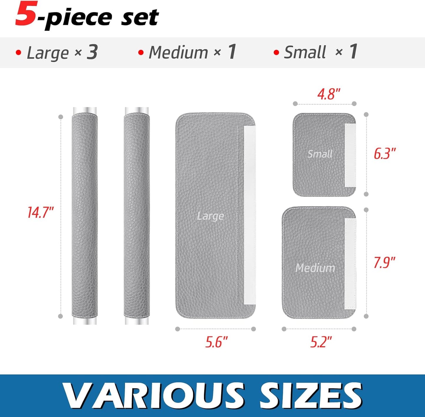 Refrigerator Door Handle Covers, Set of 5, Adjustable Handle Covers, Microwave Oven Stove Dishwasher Handle Protector, Non Slip Fridge Handle Cover - (Gray)