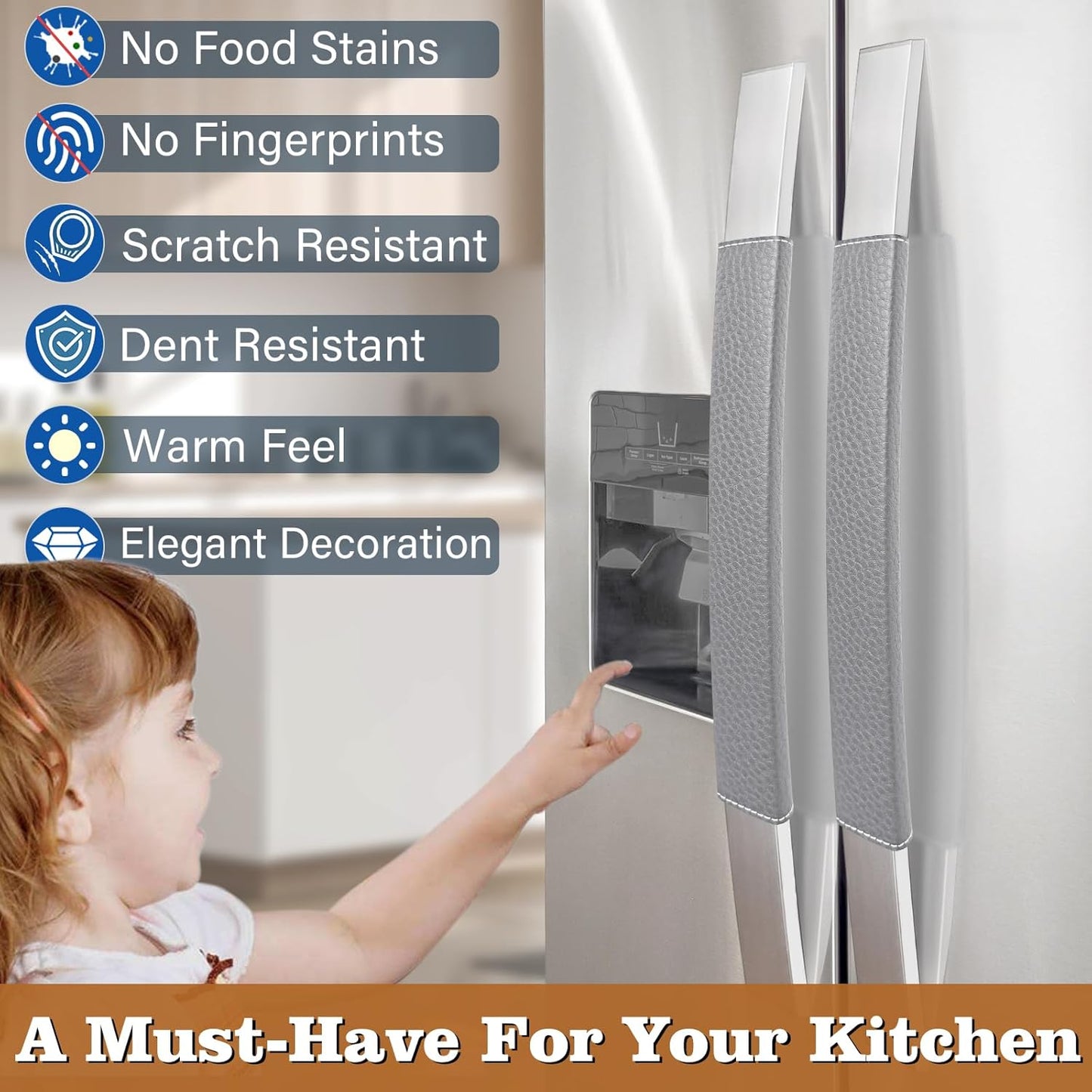 Refrigerator Door Handle Covers, Set of 5, Adjustable Handle Covers, Microwave Oven Stove Dishwasher Handle Protector, Non Slip Fridge Handle Cover - (Gray)