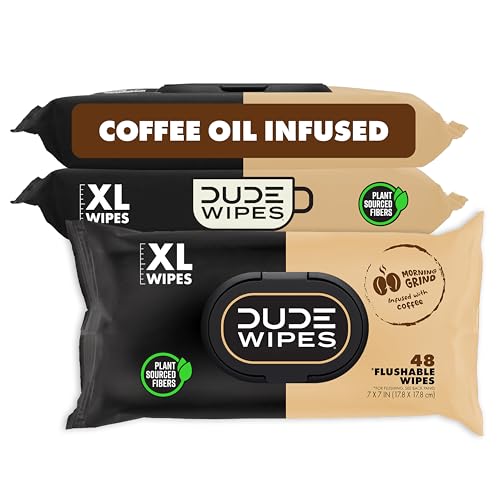 DUDE Wipes Unscented Adult Flushable Wet Wipes, Sensitive Skin, 288 Count | 99% water, extra large flushable butt wipes. Fragrance free, hypoallergenic, vitamin E and aloe. Septic safe. 6 packs of 48.