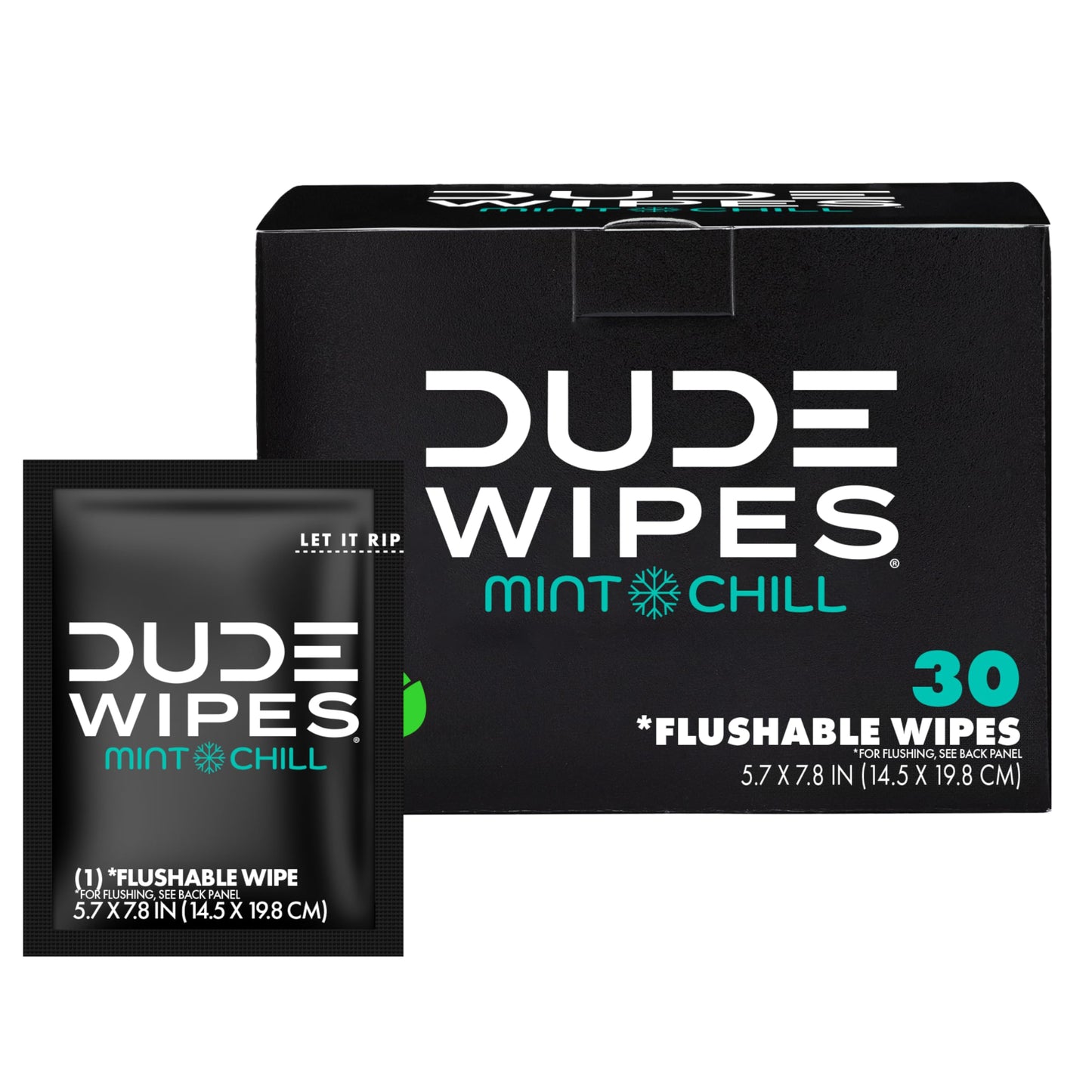 DUDE Wipes On-The-Go Mint Chill Adult Flushable Travel Wipes, 30 Count | 30 individually wrapped flushable butt wipes. Travel essentials. 99% water, tea tree oil, vitamin E and aloe. Septic safe.