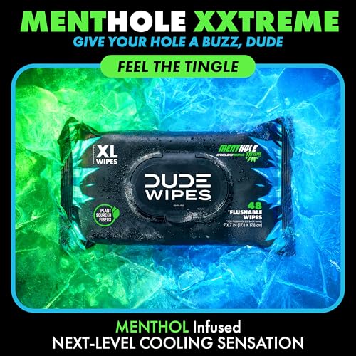 DUDE Wipes Unscented Adult Flushable Wet Wipes, Sensitive Skin, 288 Count | 99% water, extra large flushable butt wipes. Fragrance free, hypoallergenic, vitamin E and aloe. Septic safe. 6 packs of 48.
