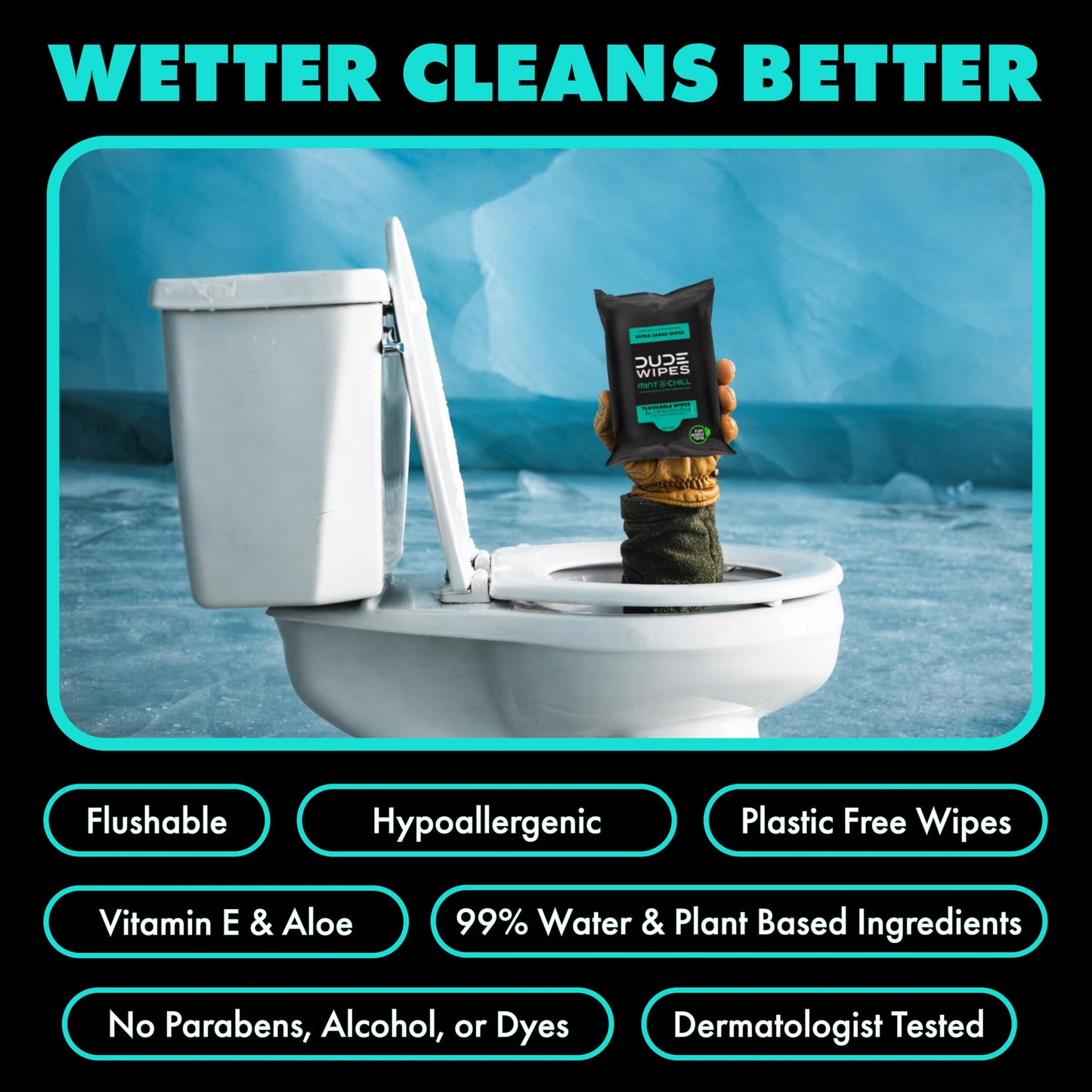 DUDE Wipes Mint Chill Adult Flushable Travel Wipes, Camping, 108 Count | 6 travel packs of 18 extra large flushable butt wipes. Road trip essentials. 99% water with tea tree oil. Septic safe.