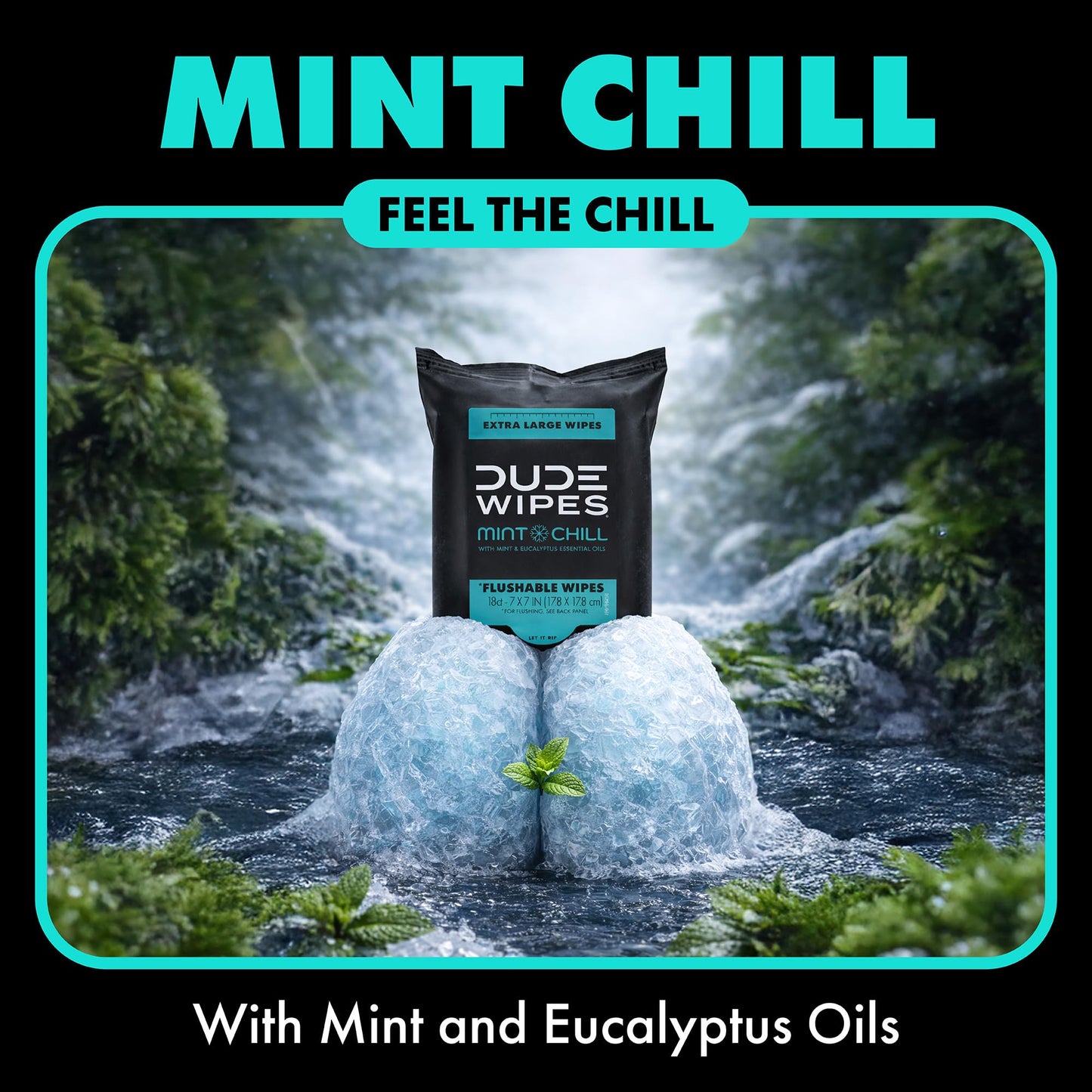 DUDE Wipes Mint Chill Adult Flushable Travel Wipes, Camping, 108 Count | 6 travel packs of 18 extra large flushable butt wipes. Road trip essentials. 99% water with tea tree oil. Septic safe.