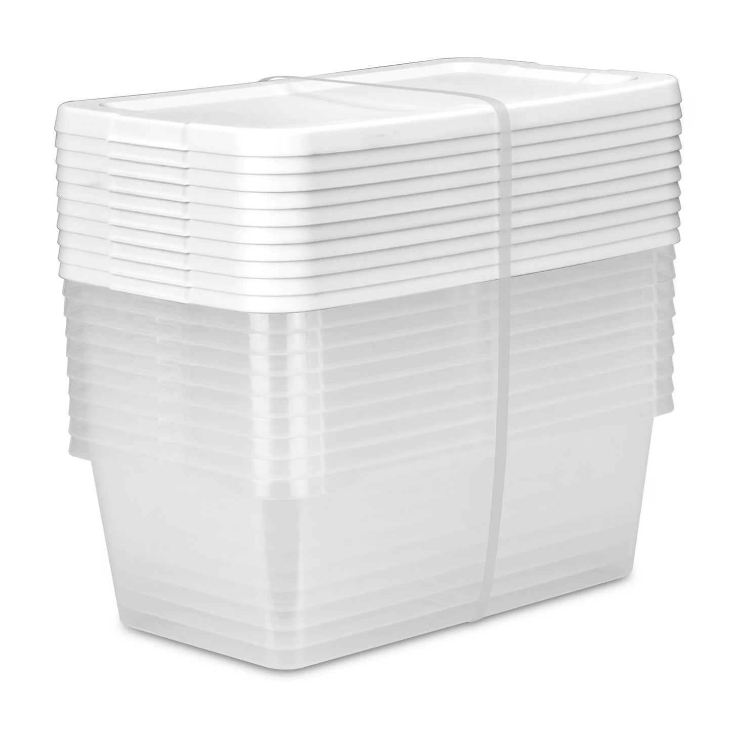 Sterilite Set of (10) Small Storage Bin, 6 Quart Clear Plastic Storage Container with Snap-On Lid, White/Green