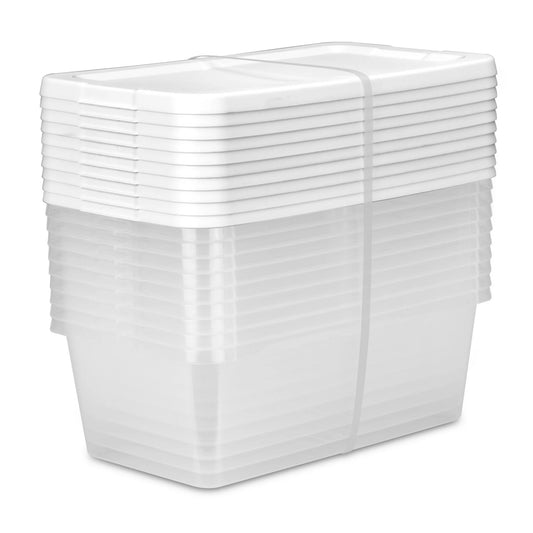 Sterilite Set of (10) Small Storage Bin, 6 Quart Clear Plastic Storage Container with Snap-On Lid, White/Green