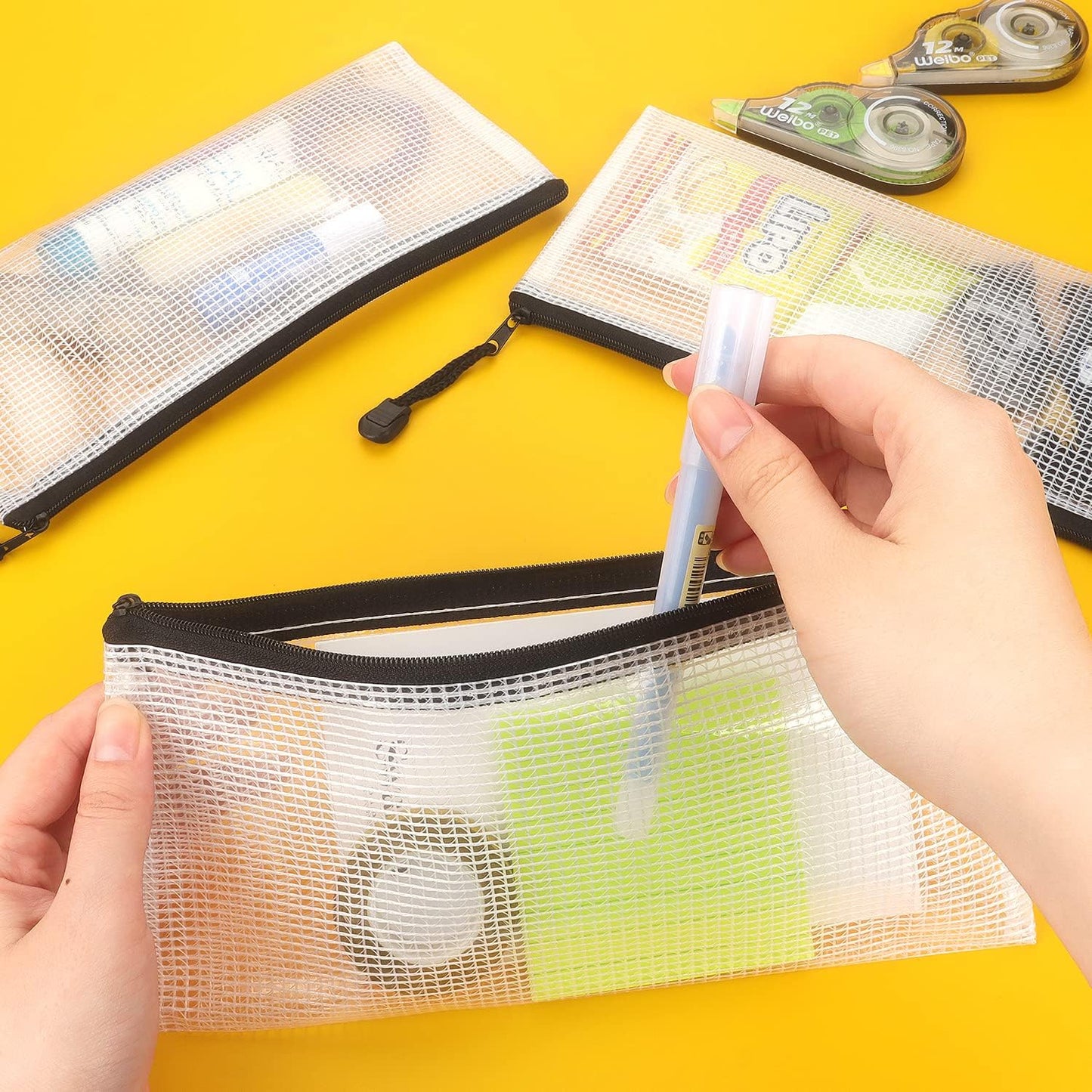 10 Pack Small Mesh Zipper Pouch Waterproof Zipper Bags Organizer Pencil Pouches A6 Size for Classroom School Office Supplies