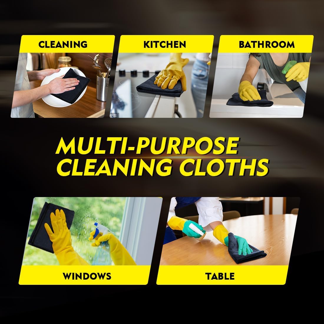 Black Microfiber Cleaning Cloth 12 Pack 12.5 x 12.5 inch Ultra Absorbent Car Washing Towels Lint Free Streak Free Cleaning Rags for Car Kitchen Window
