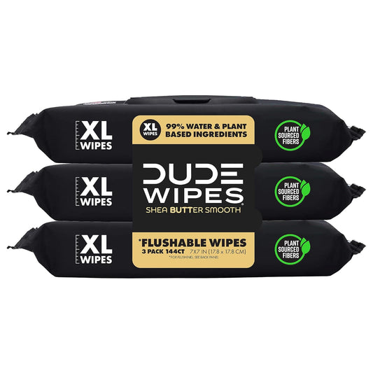 DUDE Wipes - Flushable Wipes - 3 Pack, 144 Count XL