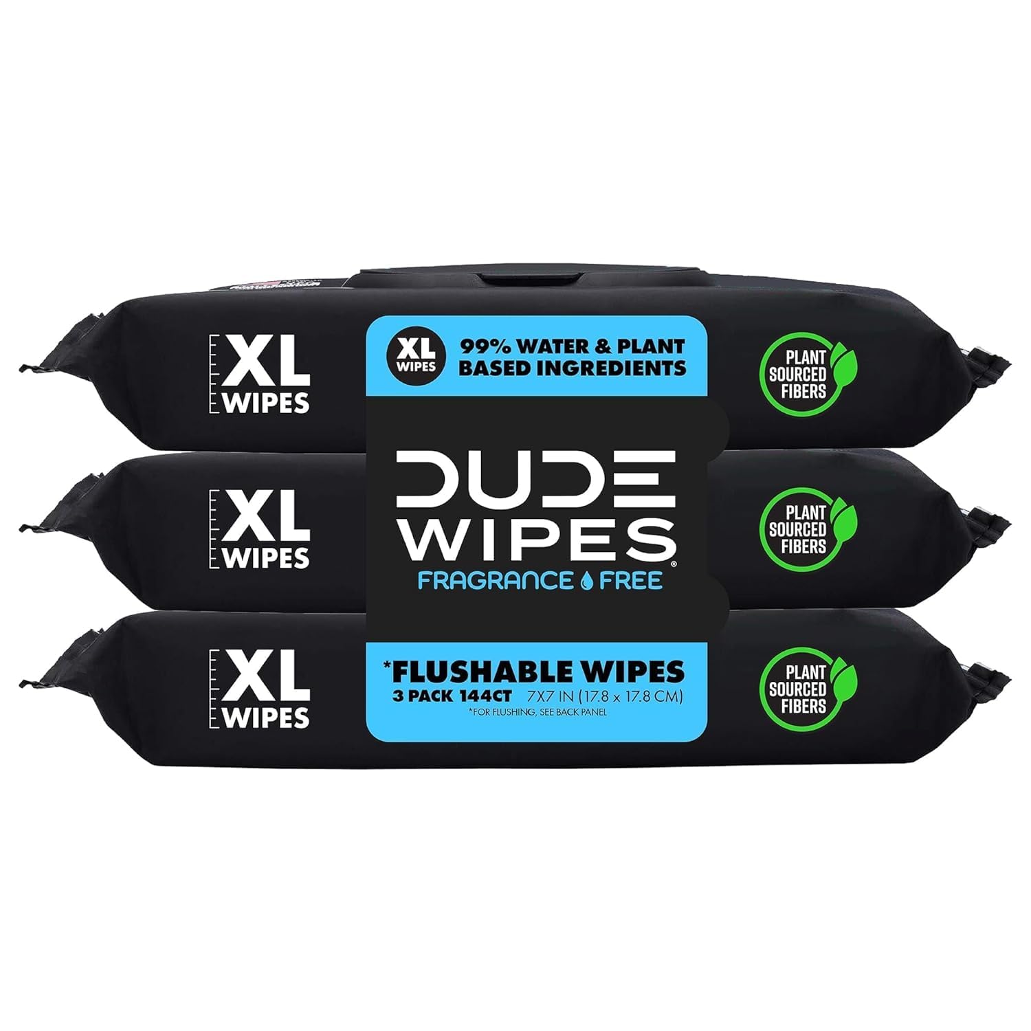 DUDE Wipes flushable wipes 3 pack XL extra large plastic-free plant-based fibers septic-safe