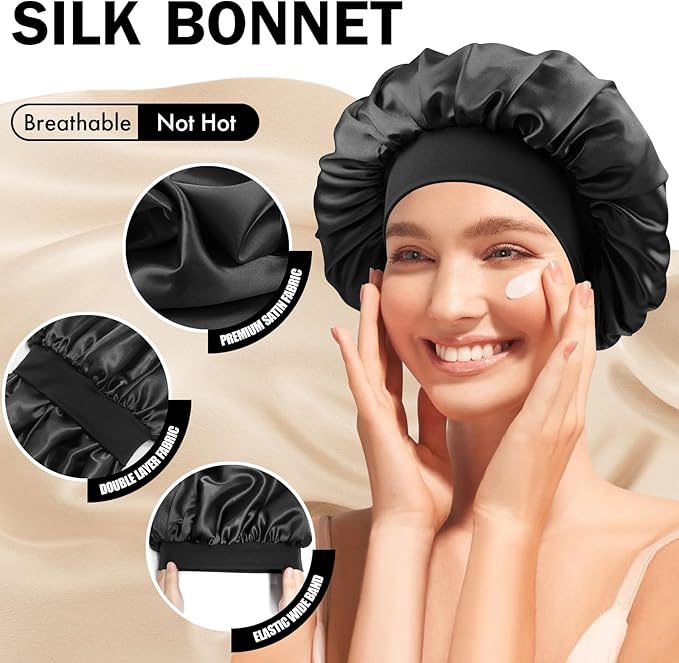 Satin Bonnet Sleep Cap – Double Layer Hair Wrap for Curly Hair, Braids & Protective Styles