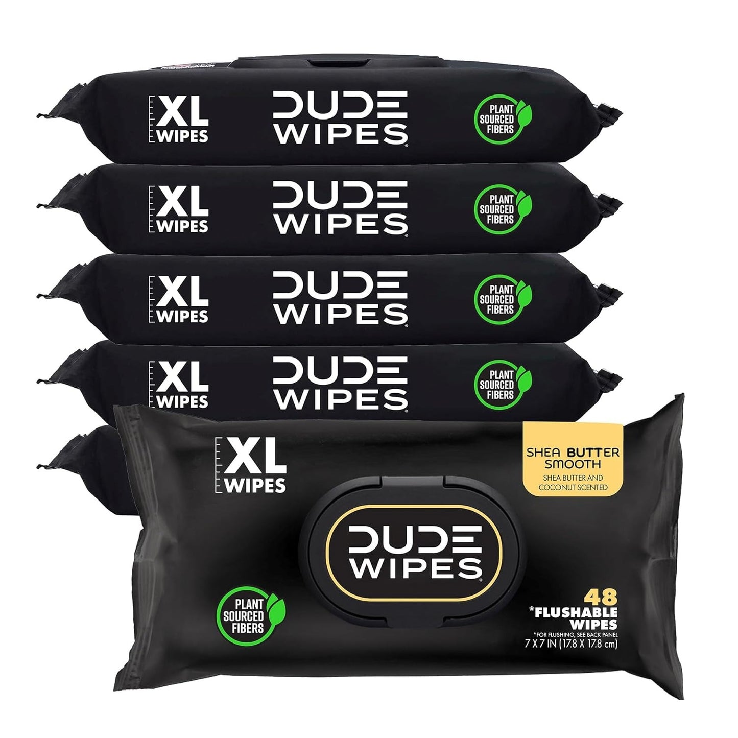 DUDE Wipes Shea BUTTer Adult Flushable Wet Wipes, Moisturizing, 288 Count | 99% water, extra large flushable butt wipes. Moisturizing coconut oil, vitamin E and aloe. Septic safe. 6 packs of 48.