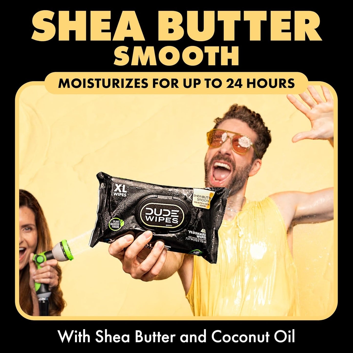 DUDE Wipes Shea BUTTer Adult Flushable Wet Wipes, Moisturizing, 288 Count | 99% water, extra large flushable butt wipes. Moisturizing coconut oil, vitamin E and aloe. Septic safe. 6 packs of 48.