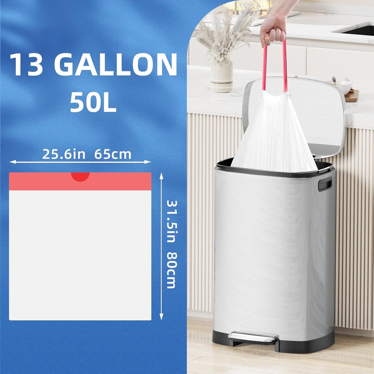 13.2 Gallon Tall Kitchen Drawstring Trash Bags